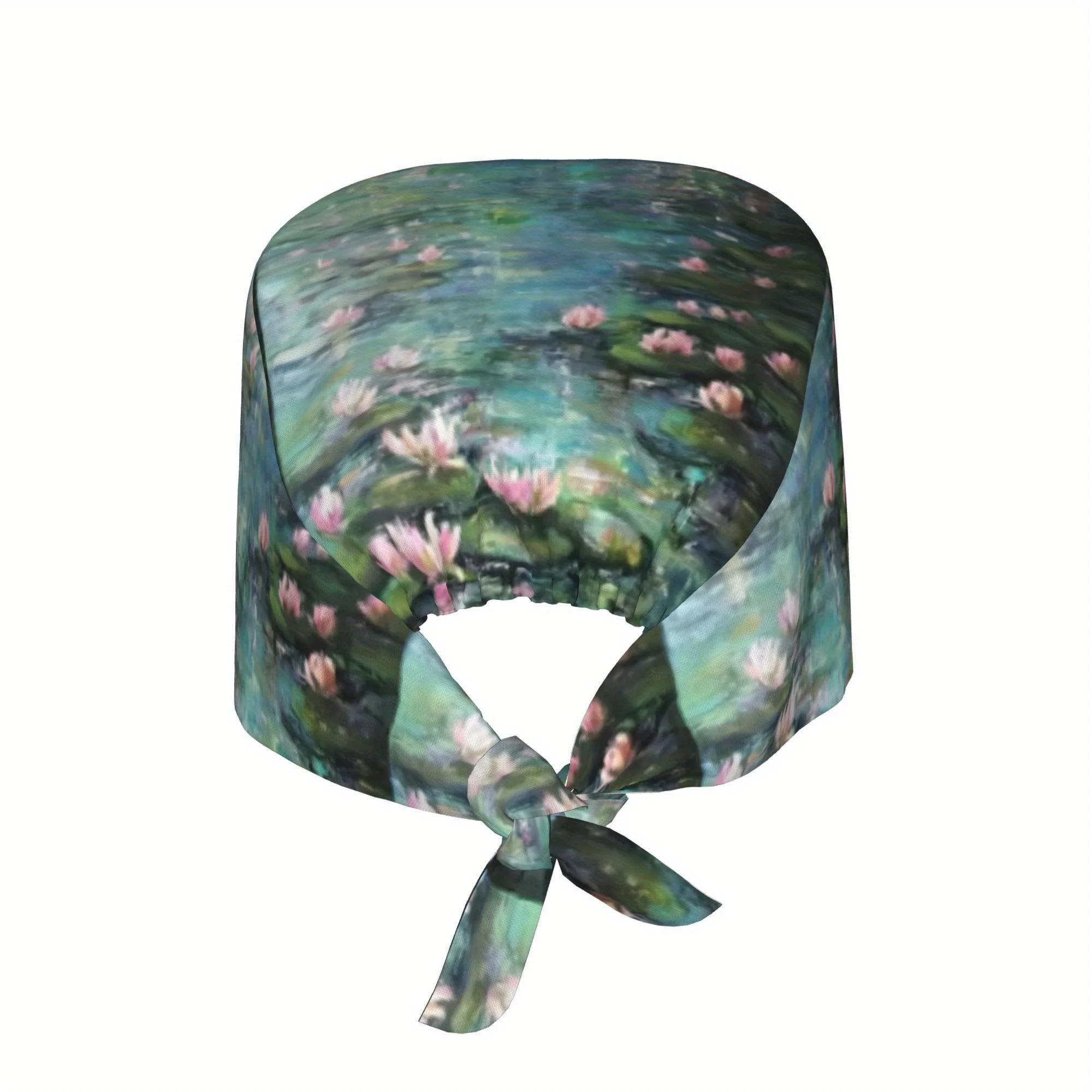 1pc Monet Oil Painting Printed Women'S Work Cap - Lightweight Adjustable Tie-Back Nurse Hat, Dustproof Chef & Cooking Cap, Comfo