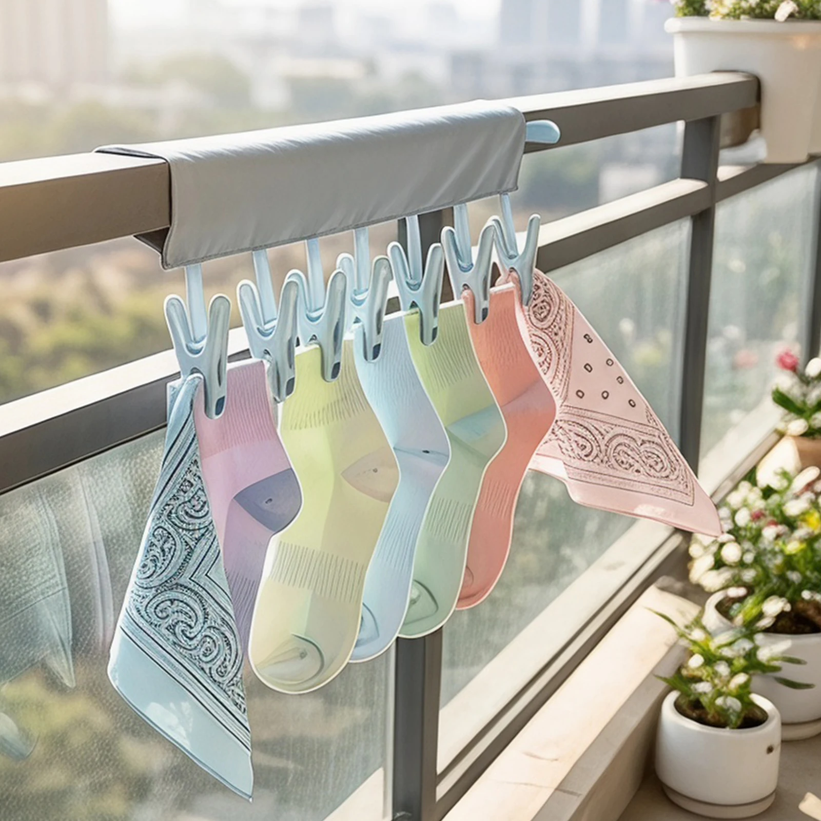 Portable Folding Travel Hanger with 6 Windproof Clips Space-Saving Drying Rack for Indoor Outdoor Traveling and Compact Storage
