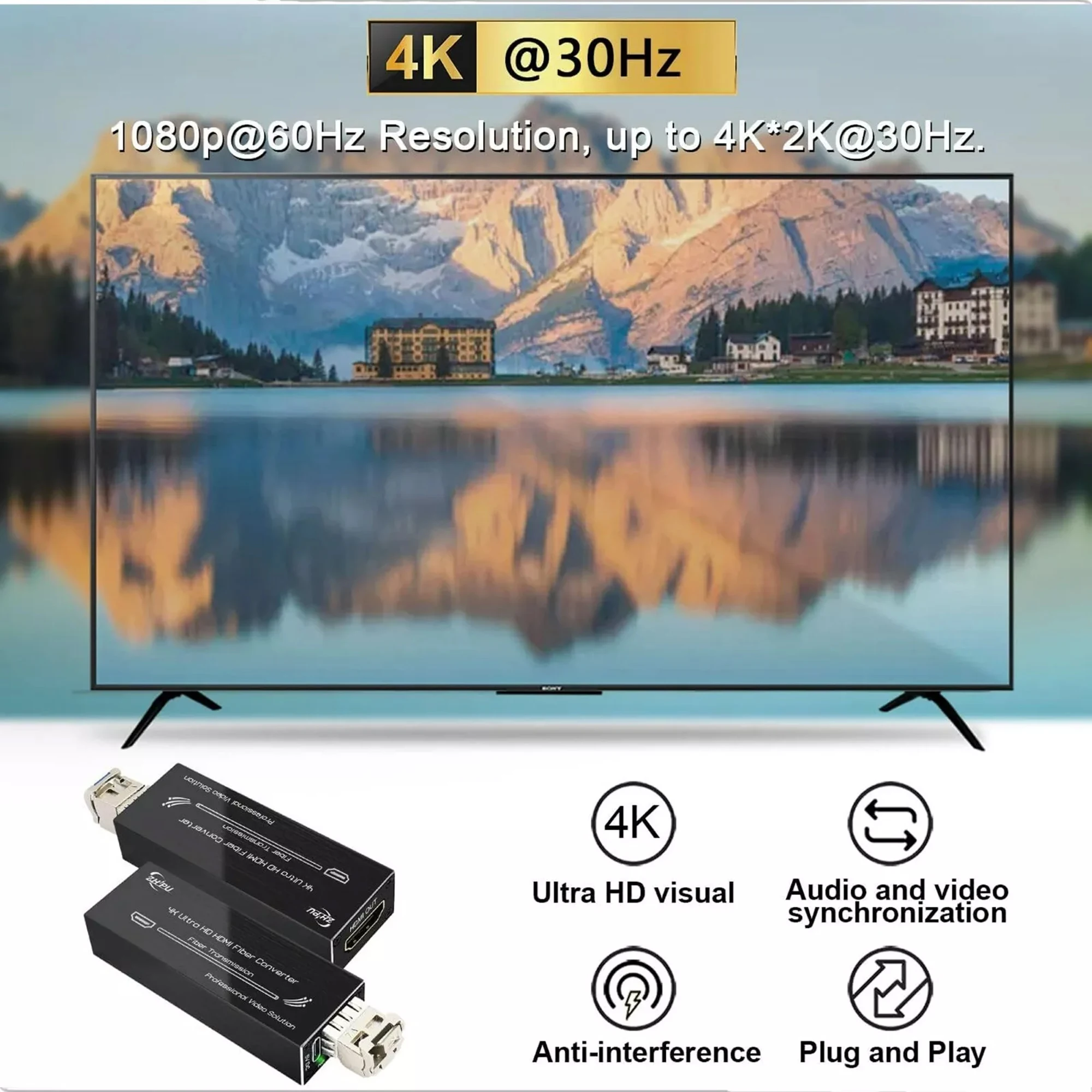 Mini 4K HDMI Fiber Converter Support 4K*2K@30Hz Resolution with SFP Module 20KM