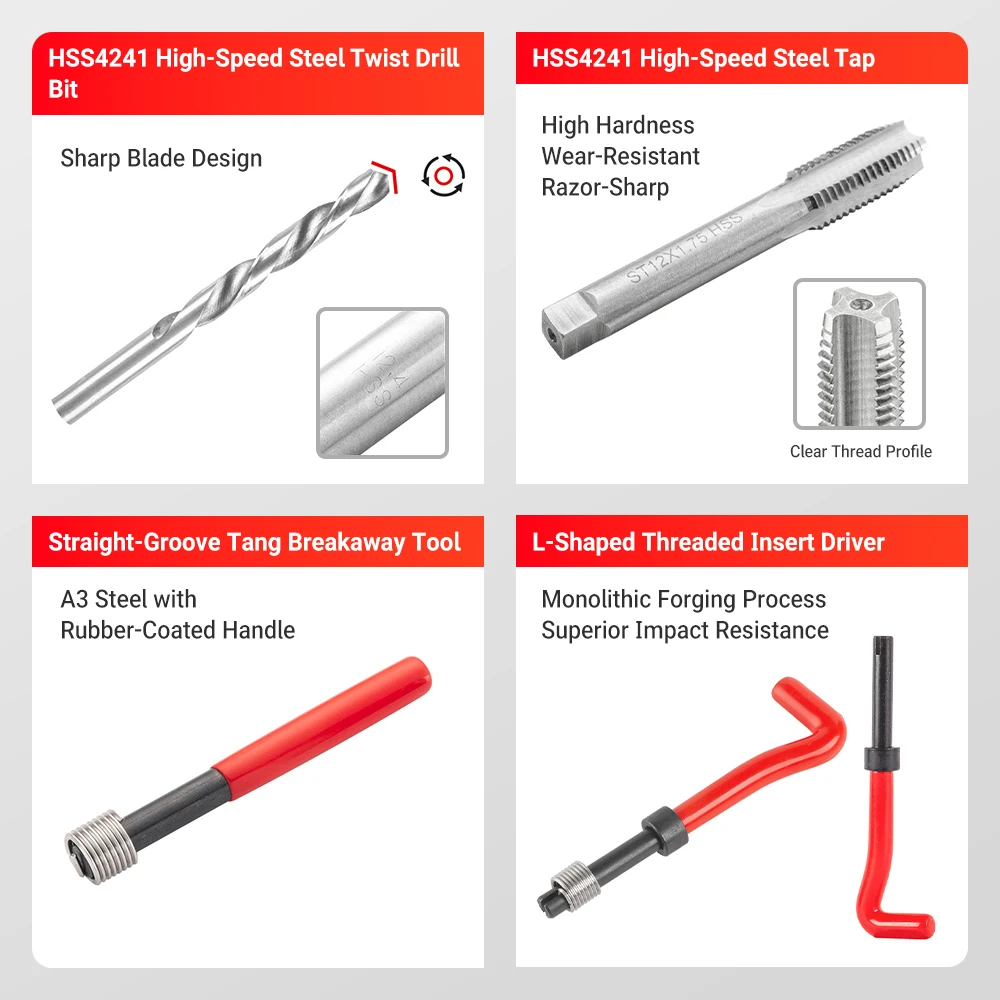 88–131 Stück Gewindereparatursatz M5-M12 Gewindeeinsätze mit Aufbewahrungskoffer für Automotorblock-Restaurierung und Garage, Werkstattwartung