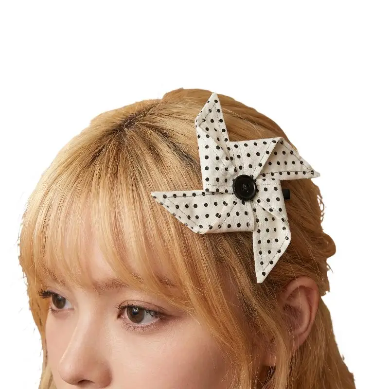 Lustige Haarspange in Form einer Windmühle mit Punktmuster, niedliche Haarspange im Y2K-Stil, kreative Haarspange für den täglichen Gebrauch, Fotoshooting, Haarschmuck für Mädchen – Detail 10