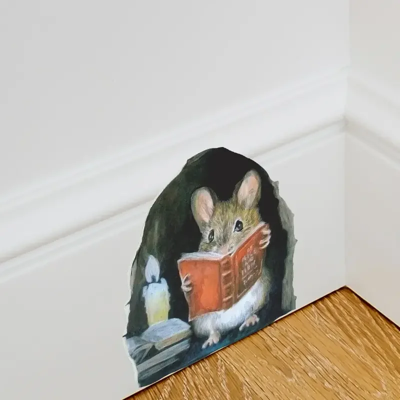 3PCS Lifelike Rodent Entryway Decals for Staircase Corners Playful Interior Accents PVC Wall Art Home Styling Kit Flat Design An