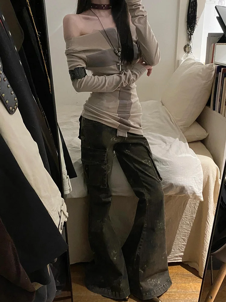 เสื้อยืดแขนยาวลายปักครอสติช ดีไซน์เก๋ ทรงเข้ารูป สีสันสดใส แฟชั่นสำหรับผู้หญิงช่วงต้นฤดูใบไม้ร่วง