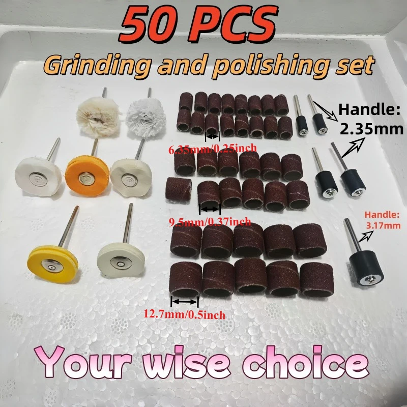 50Pcs Polishing Tool Set, Mixed Buffing & Grinding Tools Kit for Jewelry Making, Metal Polishing & DIY Craft Projects
