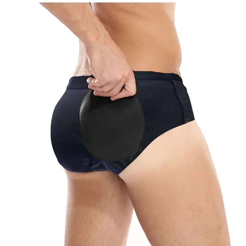Mid Waist Silkier Feeling Stretchy Fitness Comfortable Briefs, Men's Sponge Mat Hip Lifting Pants Raised Buttocks Sexy Underwear