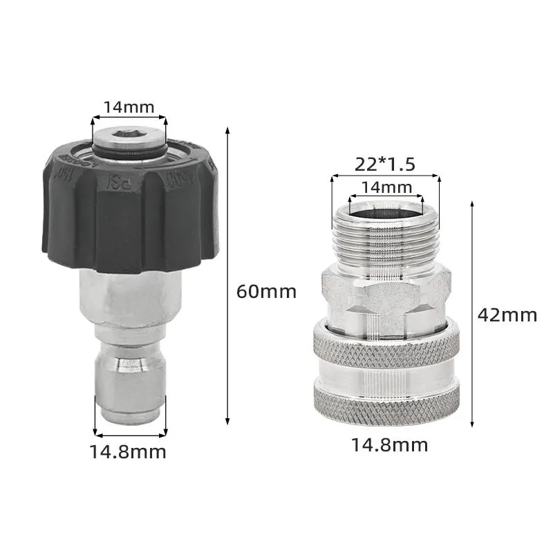 

1 шт. быстроразъемное соединение для автомойки высокого давления, 14/15 отверстий, нержавеющая сталь, M22, для водных инструментов