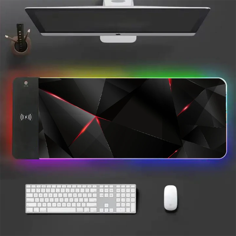 

Black Large Mouse Pad Gamer 15W Wireless Charger Minimalist Desk Mat Artistic Mousepad Keyboard Mats Pads Xxl Rgb Backlight Mice