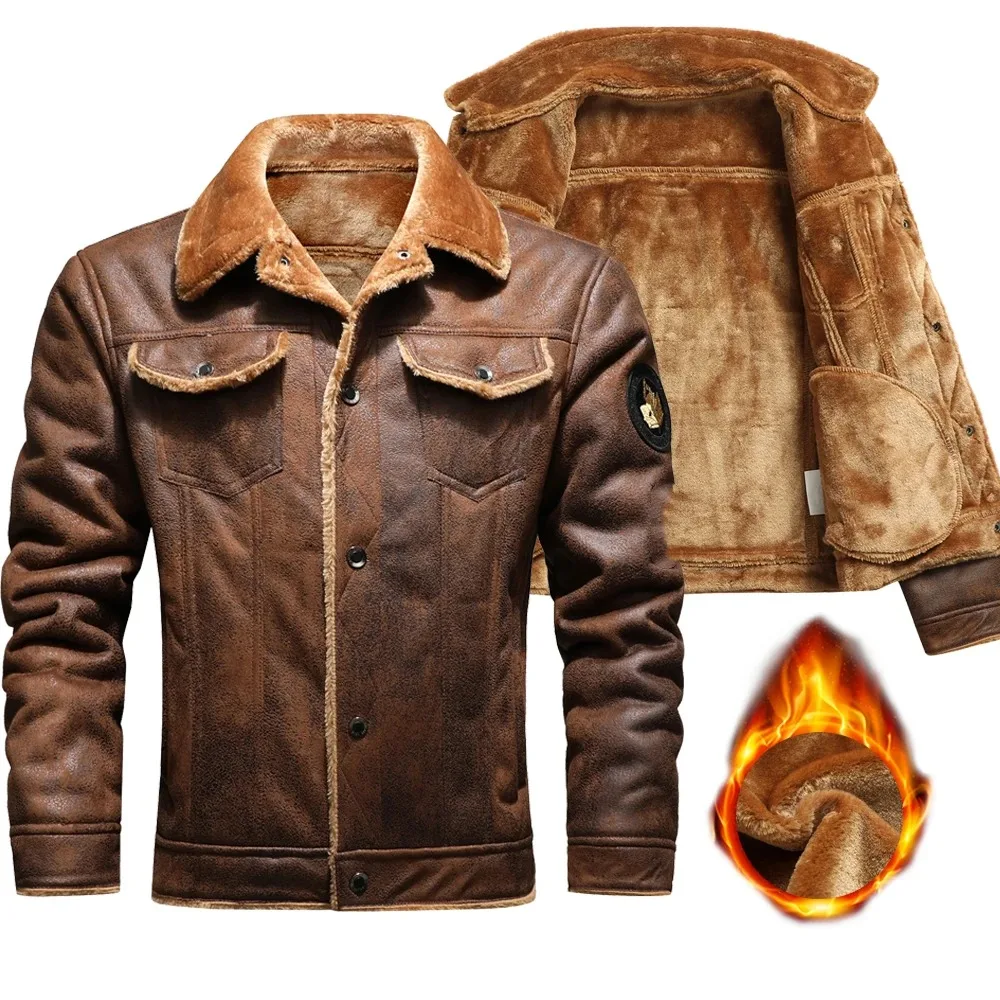 

Men Spring Thick Warm Fur Leather Jacket Coat Autumn Outwear Casual Military Bomber Motor Biker Leather Jackets Male JJ454