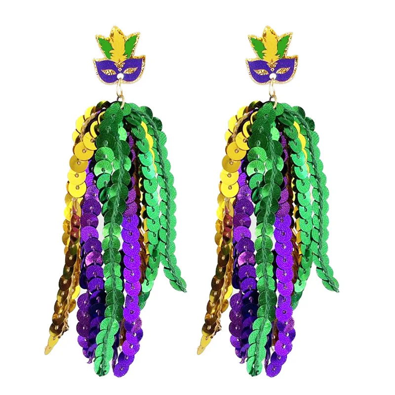 New Carnival Earrings Festival Atmosphere Multi Material Earrings Sparkling Flaps Tassel Earrings Shining Beads Feathers Earring
