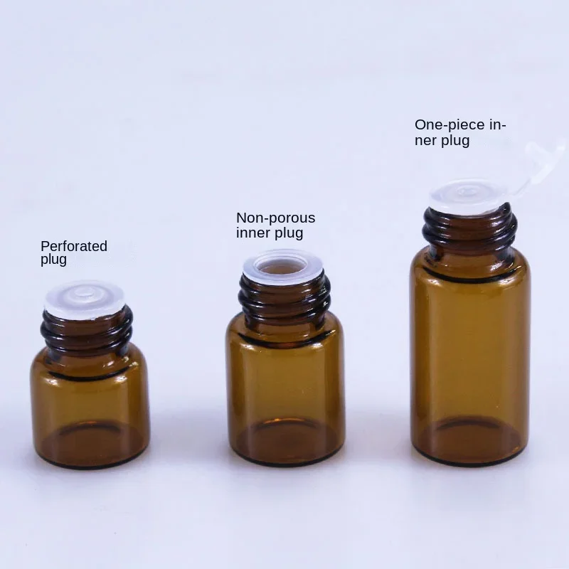 100PCS Mini Bottle Empty Glass Amber Essential Oil Bottle with Orifice Reducer Refillable  Vials Cosmetic Sample Test Bottle