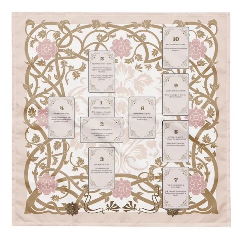 Pink Gold Floral Tarot Altar Cloth With 10 Spread Layout For Beginners Witchcraft Divination Tablecloth Ritual Decor
