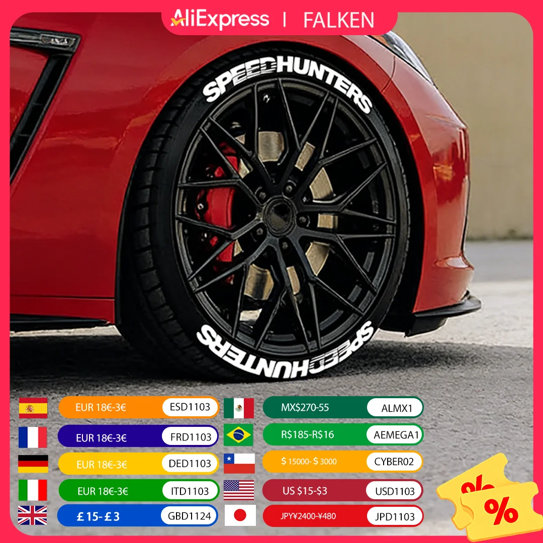 2pcs For One Tire SPEEDHUNTERS Car 3D Tire Letter Stickers Trend Auto Wheel Styling Decor Decals Water Proof No Glue