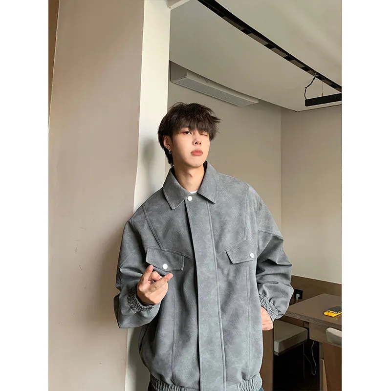 

Retro Biker Jaet Men's Spring Autumn Loose Fit American Sle Leather Coat Youthful Faionable Windproof Zipper Closure
