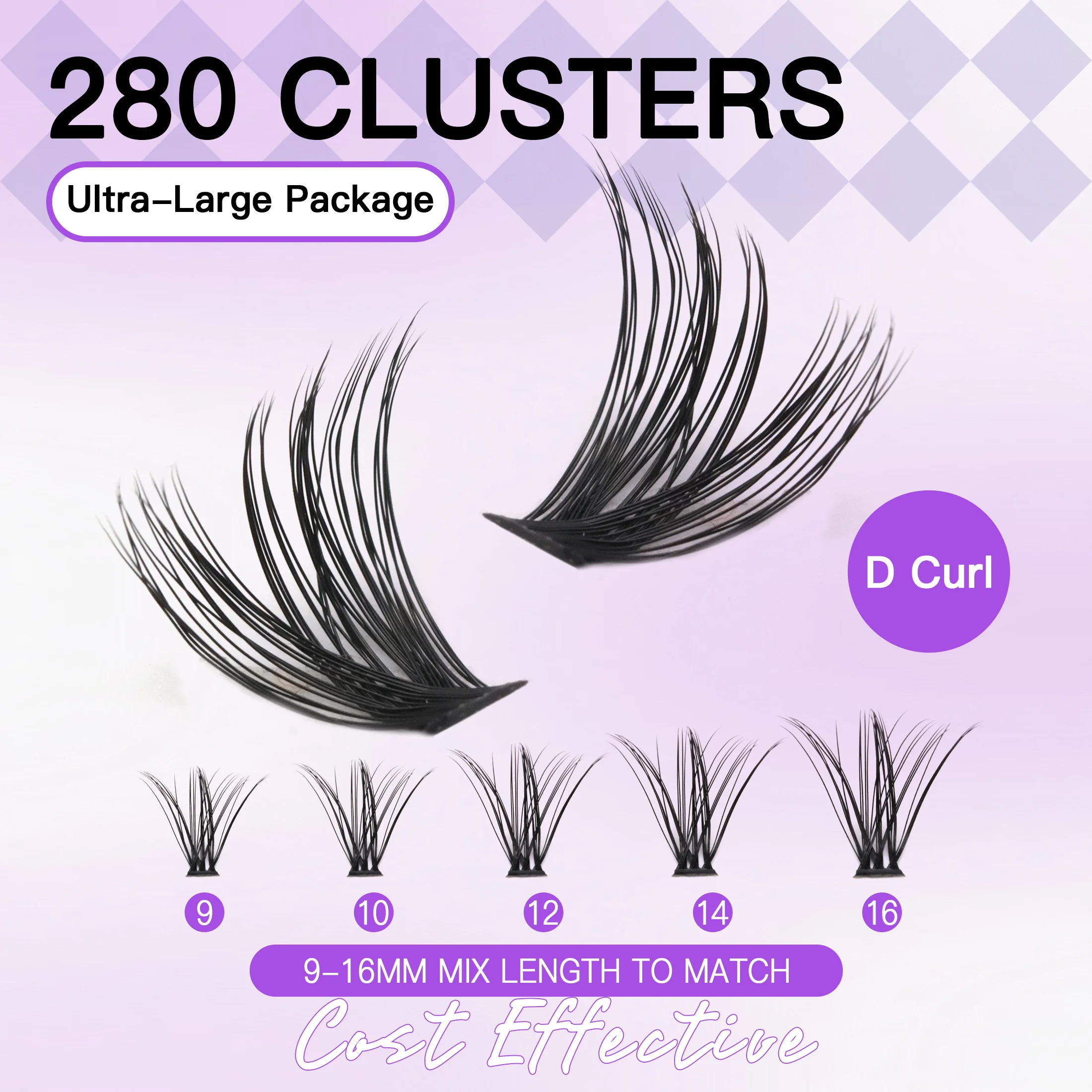 DIY Eyelash Extensions Kit  280pcs D Curl Wispy Fluffy Lash Clusters, False Eyelashes Set with glue makeup tools & accessories