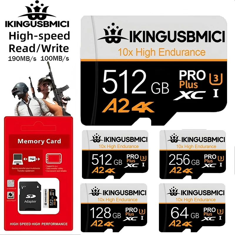 Memory Card 256GB 512GB 64GB TF Cards Micro TF SD Card SD Cards UHS-I for Camera/Car DVR/Router/Baby Monitor/Digital Frame