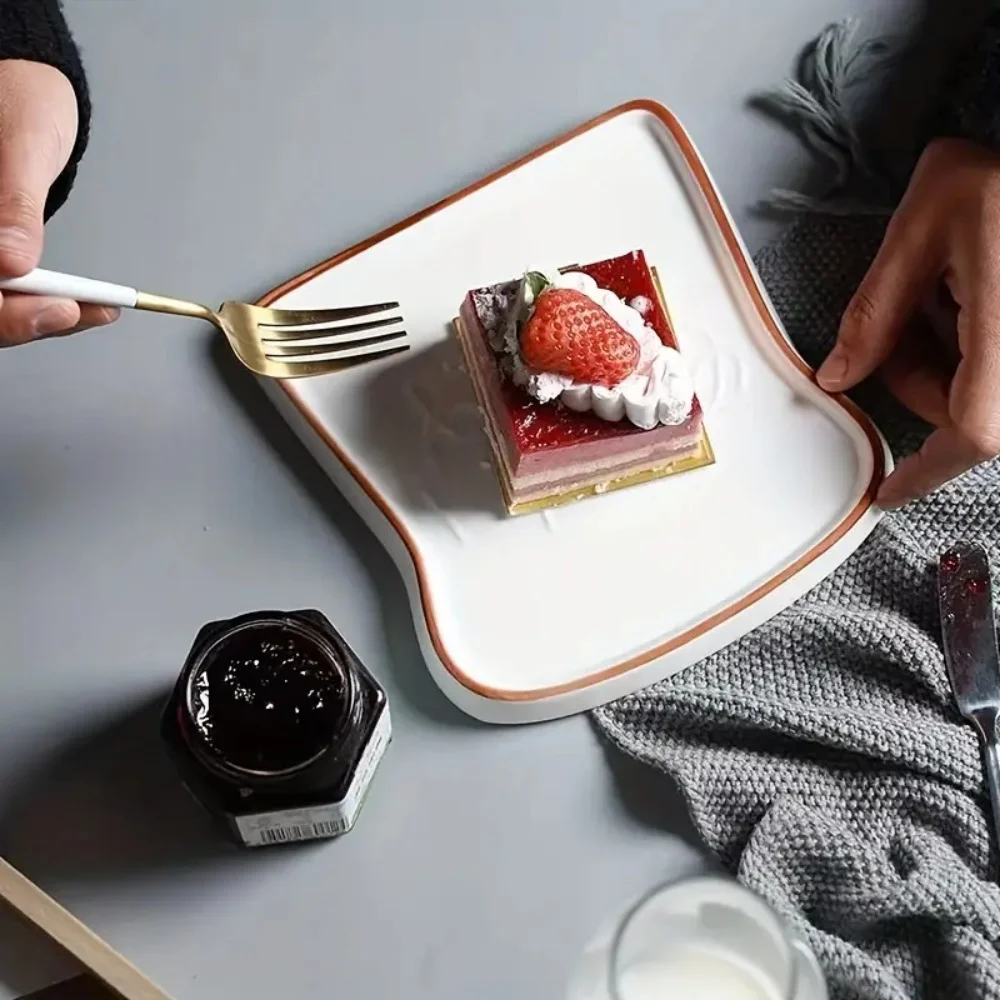 Toastförmiger Keramikteller für Brot, Steak, Dessert - Perfekte Servierplatte für Frühstück & Brunch