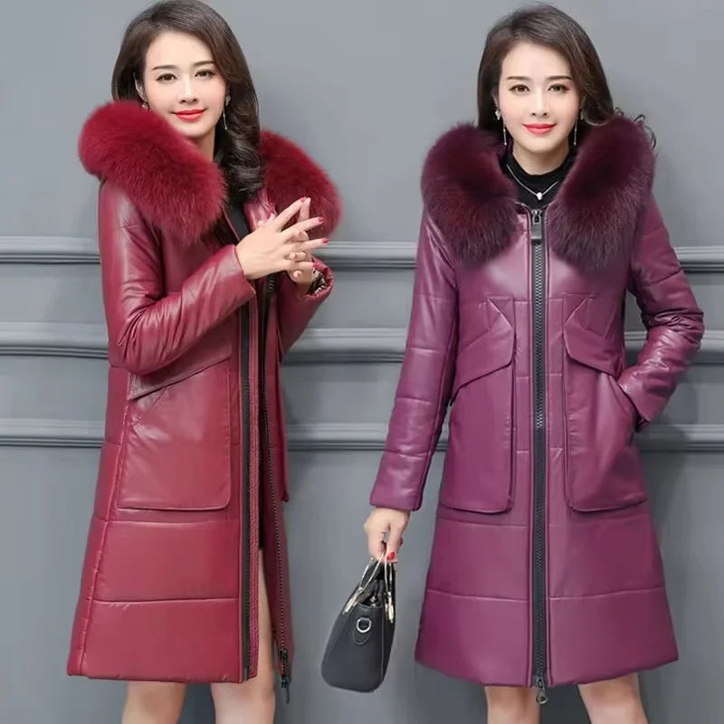 Inverno madre di mezza età capispalla in ecopelle di grandi dimensioni abbigliamento femminile in pelle cappotto donna moda giacca in pelle PU 6XL