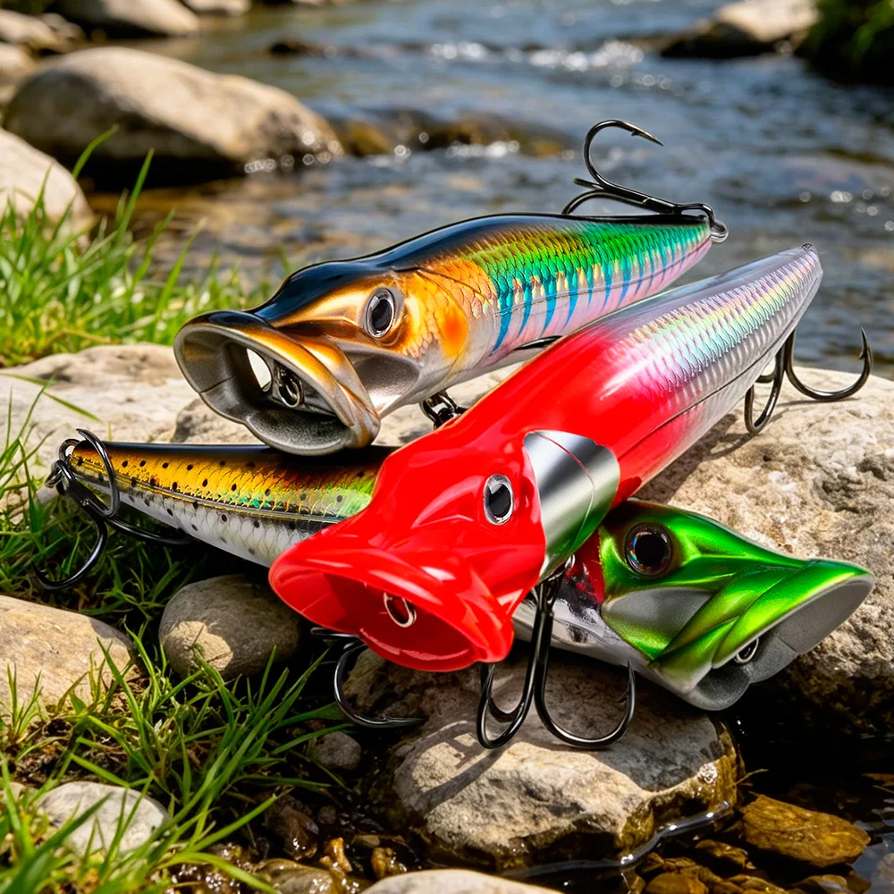 Proberos Topwater Floating Popper Lure, Artificial Hard Wobbler Rattling Baits, 19g/50g Long Cast Surface Popper