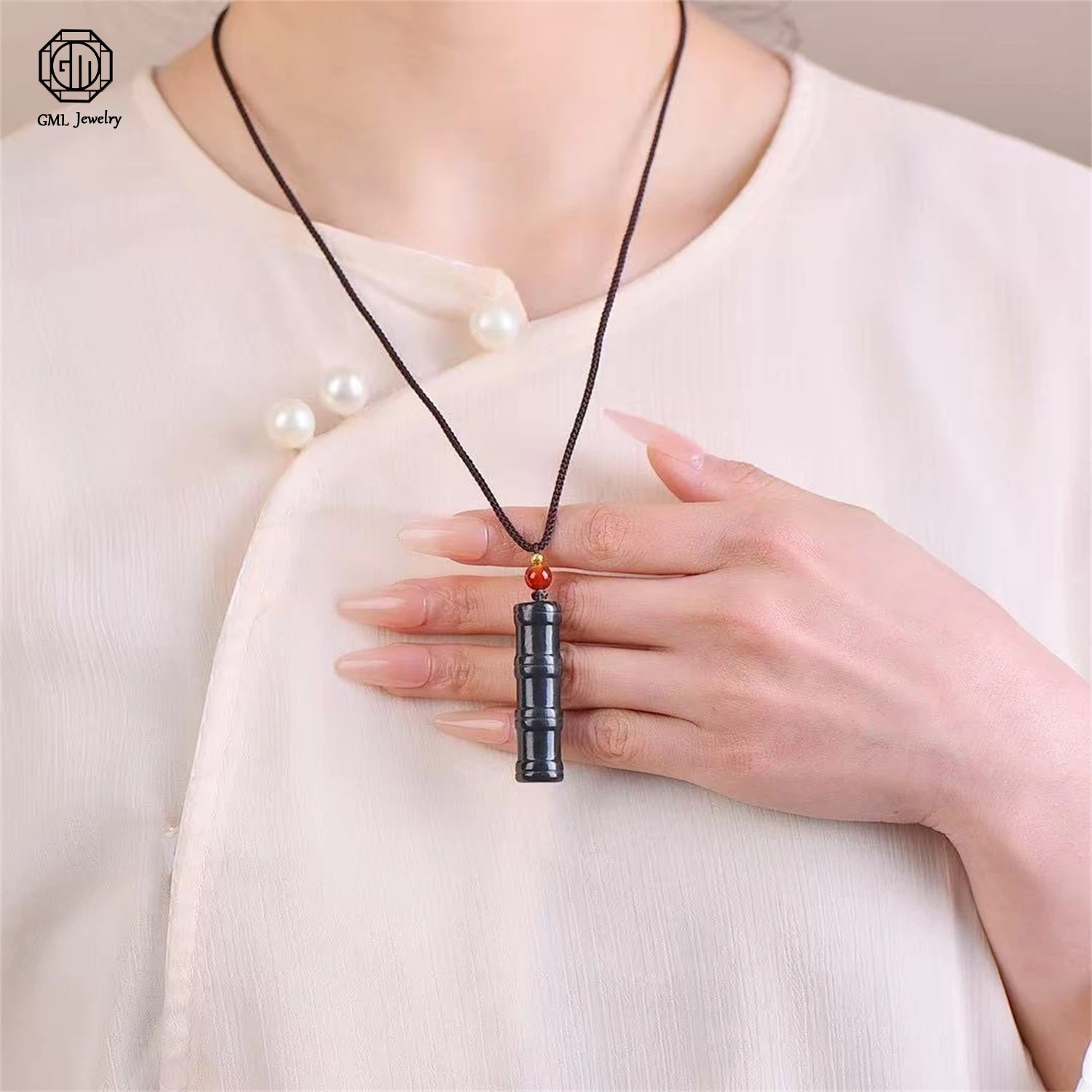 Natural Hetian Jade Bamboo Joint Carved Pendant Rising Step by Step Unisex Men Women Gemstone Exquisite Necklace Jewelry Gift