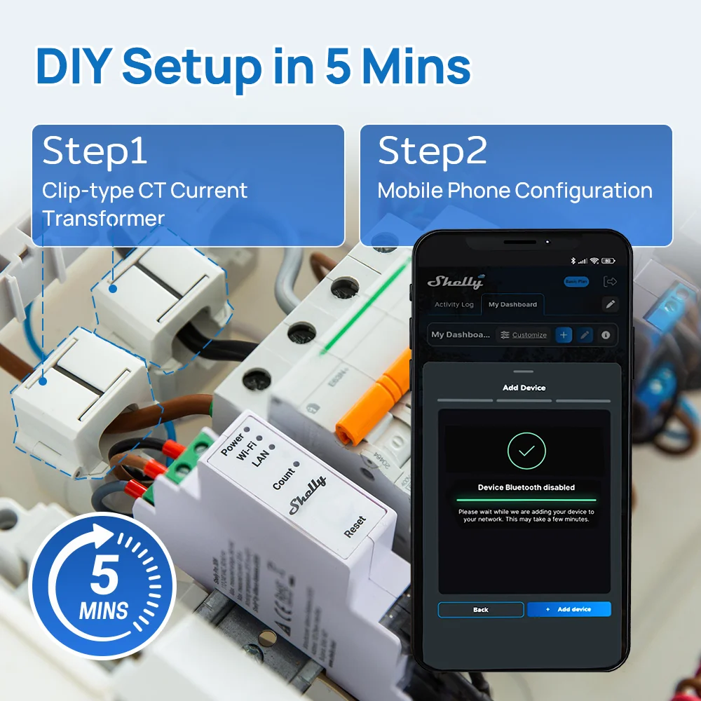 Shelly Pro 3EM DIN Mountable 3 Phase Energy Meter Photovoltaic Rady Reports Accumulat Energy Instantaneous Voltage Current Power