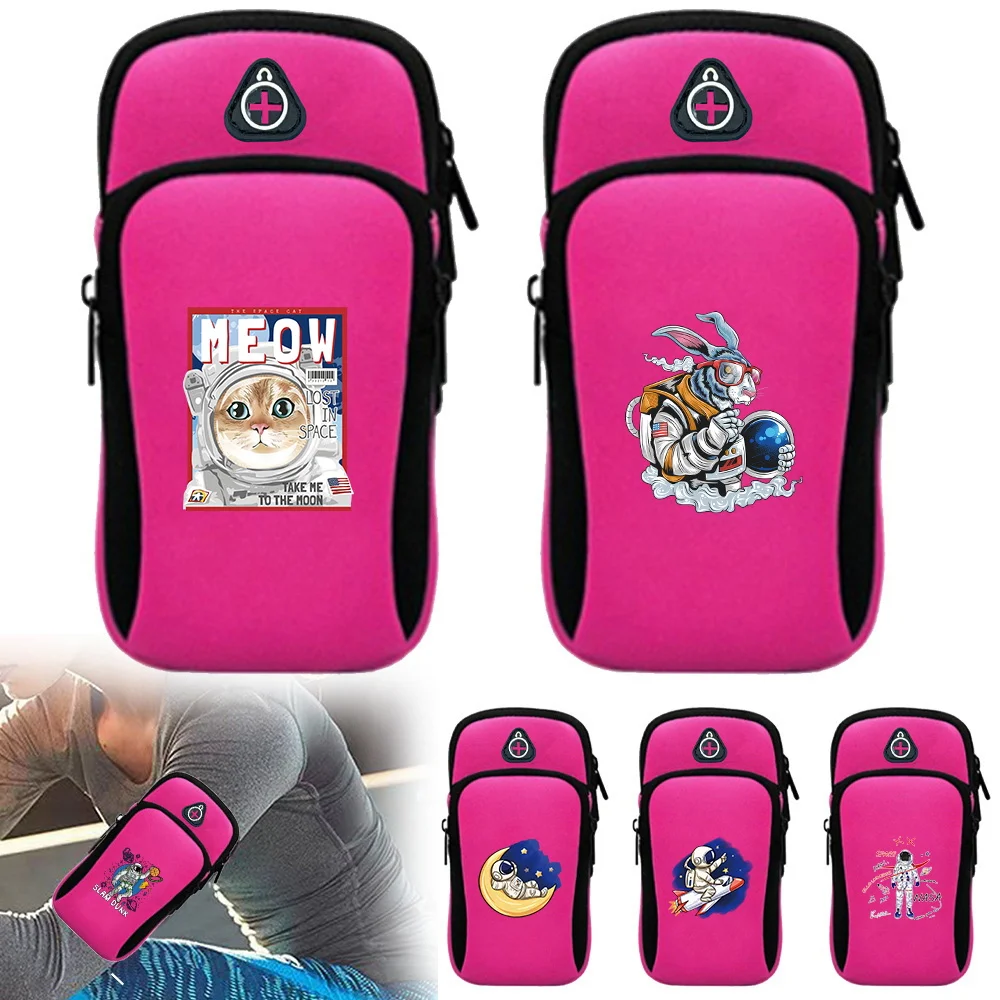 Cycling Gym Phone Bag Fashion Sports Running Bag Astronaut Pattern Sundries Storage Bag Portable Adjustable Zipper Arm Band Bags