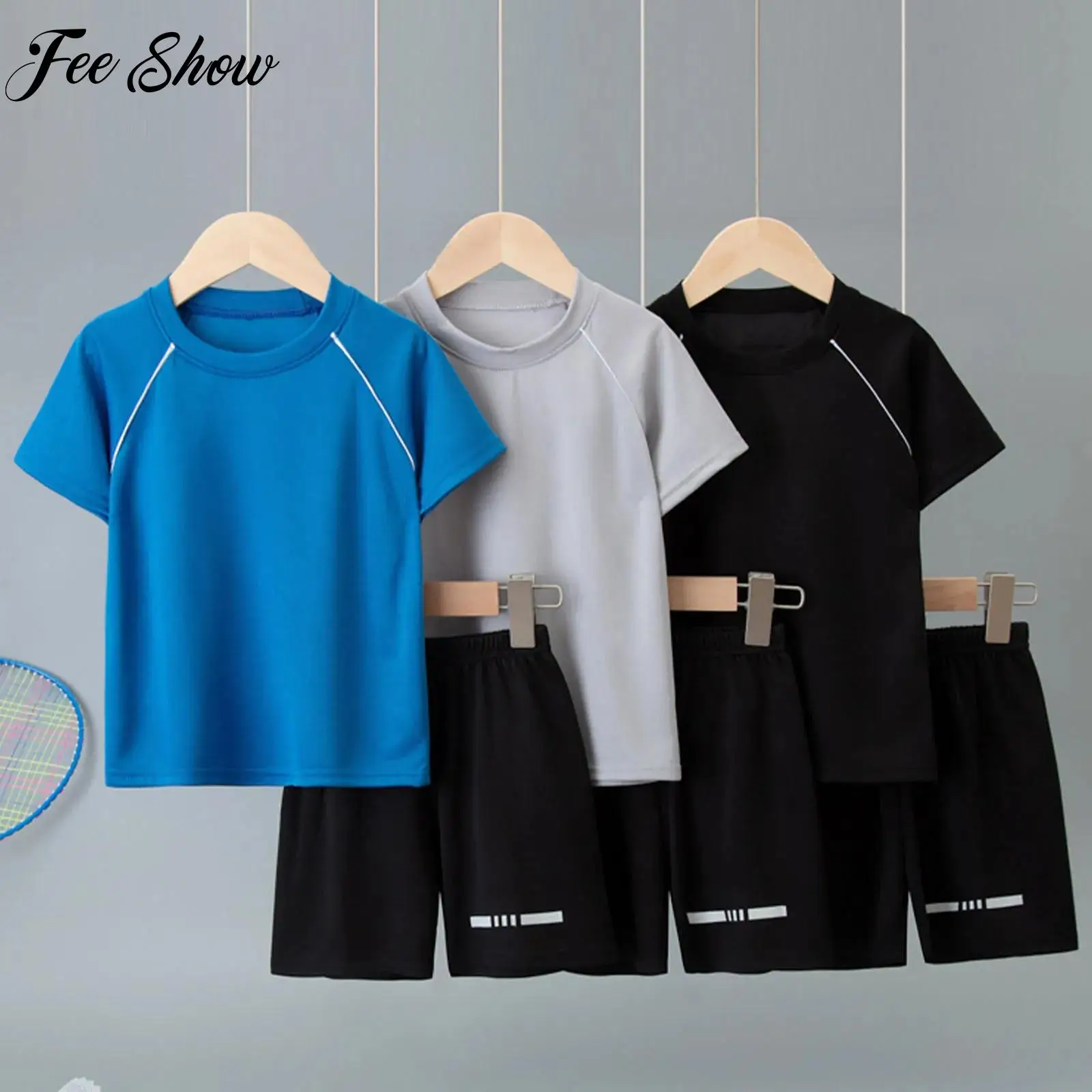 

Children Sports Sets Kids Boys Quick-Drying Mesh Tracksuit Short Sleeve T-shirt+Stretchy Shorts Suit Football Basketball Outfit