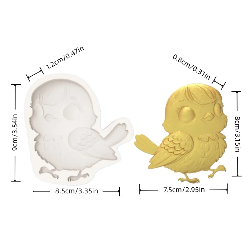 Cute Feathered Bird with Big Eyes Cartoon Mold, Healing-Style Dessert Chocolate Fondant Decoration DIY Silicone Mold view 2