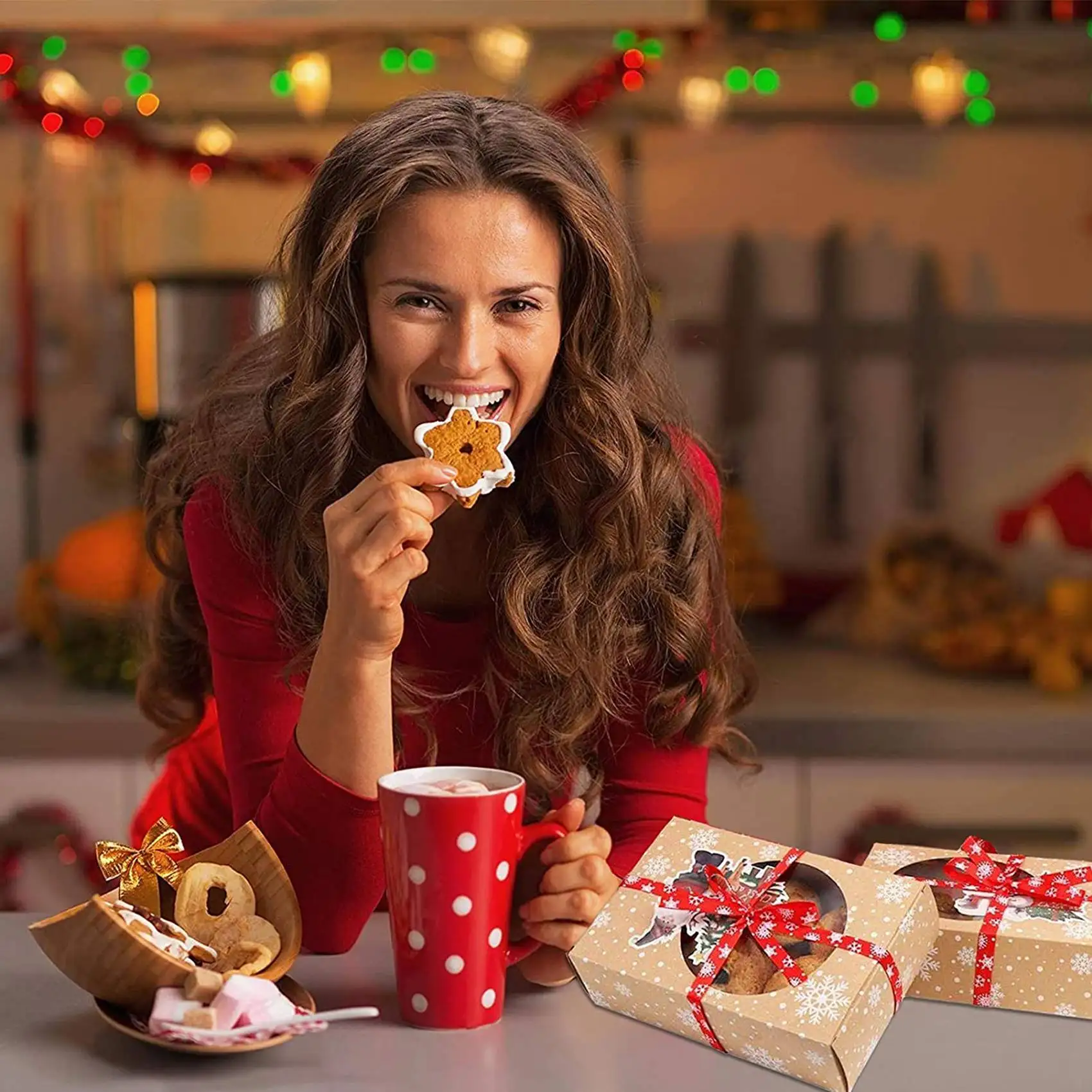 

*ABKM 24Pcs Christmas Cookie Box Food Safe Kraft Paper Baking Box for Packaging Cakes Pastries At Christmas Parties Set