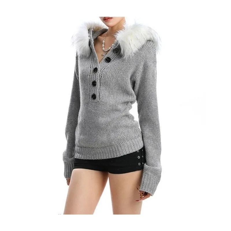 Gray Hottie Sweater - 2025 New Autumn Henry Style, Korean-style Knitwear, Slim-fit, Figure-flattering, High-end Top