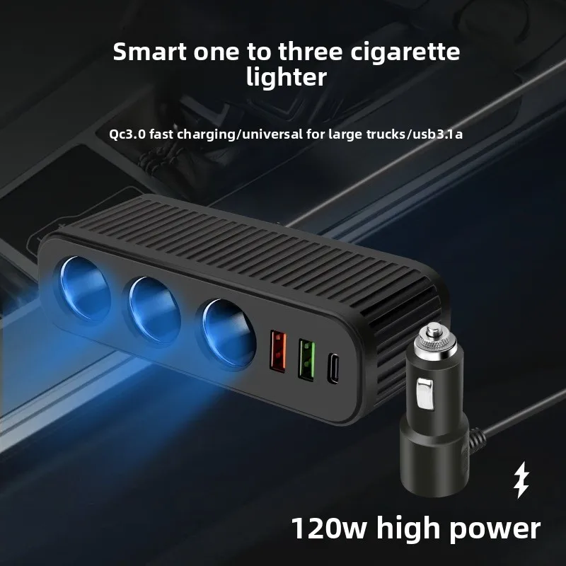 

Car charger Car charger Cigarette lighter one to three with QC3.0 + dual USB + PD fast charging interface 12V24V universal