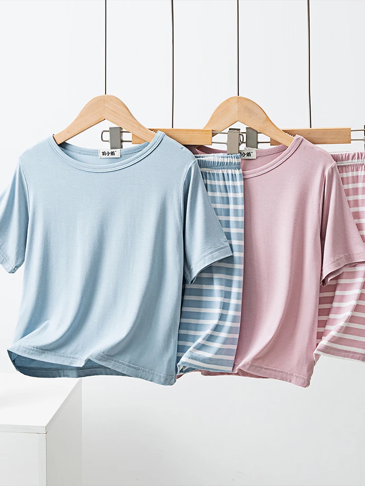

Children's Modal Home Clothes Set round Ne ort Sve Casual Outfit for Boys And Girls Comfortable Breathable Summer Pyjamas