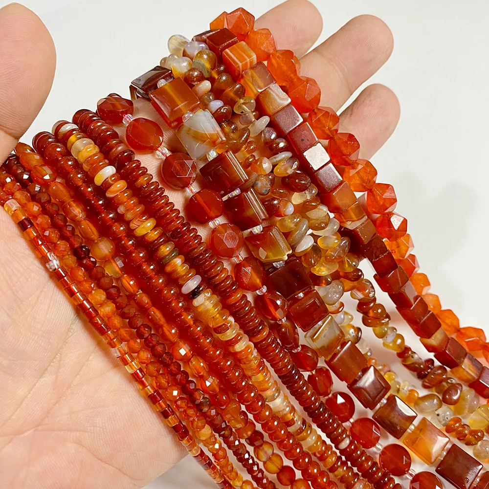 Wholesale Natural Red Carnelian Stone Bead Round Rondelle Coin Agat Loose Spacer Beads For Jewelry Making Bracelet Necklace DIY