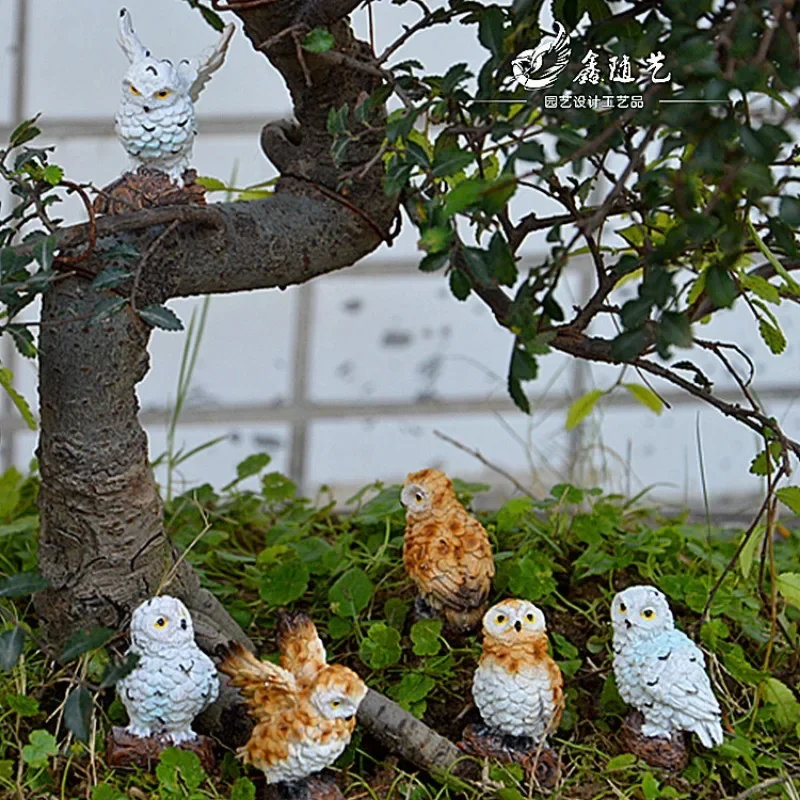 

Mini Owl Figurine Miniatures Animal Simulation BirdsLandscape Bonsai Adornment Fairy Garden Home Garden Resin Craft Decor