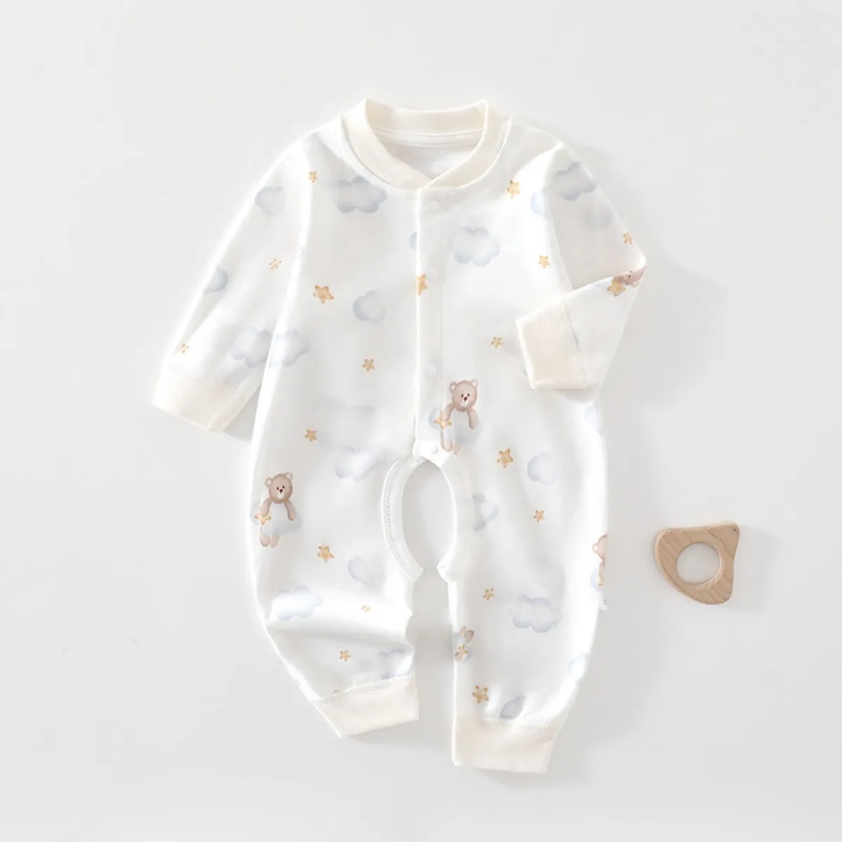 Soft 100% Cotton Newborn Baby Romper 0-24M Breathable Long Sleeve Front Snap Infant Unisex Easy Change Bodysuit for Spring Fall