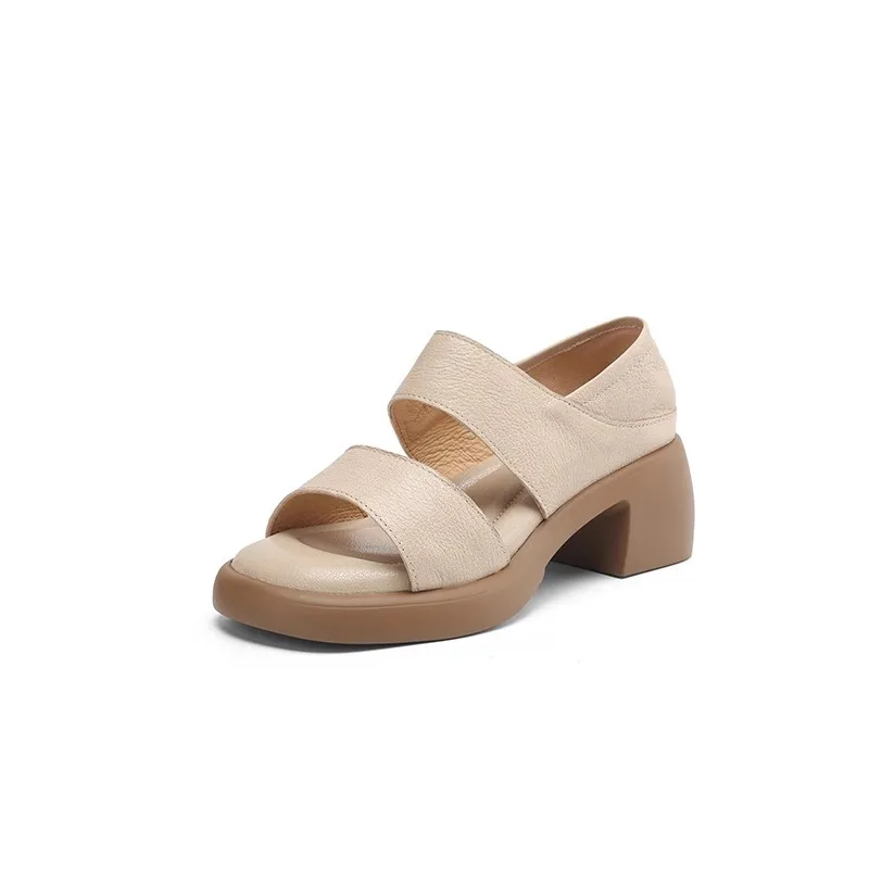 النساء جولة تو صنادل عالية الكعب الصيف فم السمكة الانزلاق على منصة عدم الانزلاق كتلة كعب أحذية صندل بتصميم روماني غير رسمي للأم #5