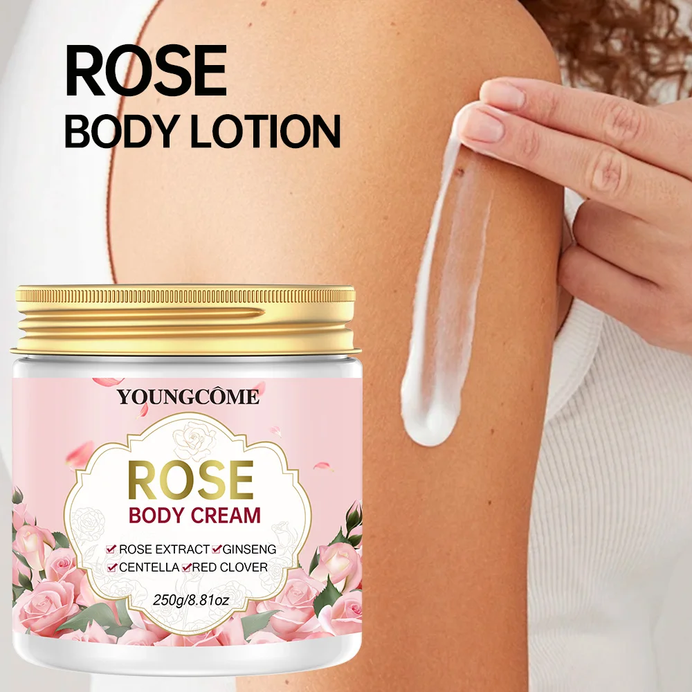 Loción de rosas para mujer, crema de loción corporal perfumada con vitamina C, crema hidratante antienvejecimiento con vitamina E, mantequilla corporal que mejora el aspecto de la flacidez