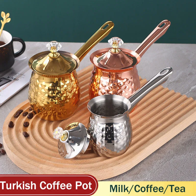 200ML Turkish Coffee Pot With Lid,Stainless Steel Hand Brew Espresso,Hot Oil Sugar Bowl,for Stove Top for Hot Wine Warm Milk Tea