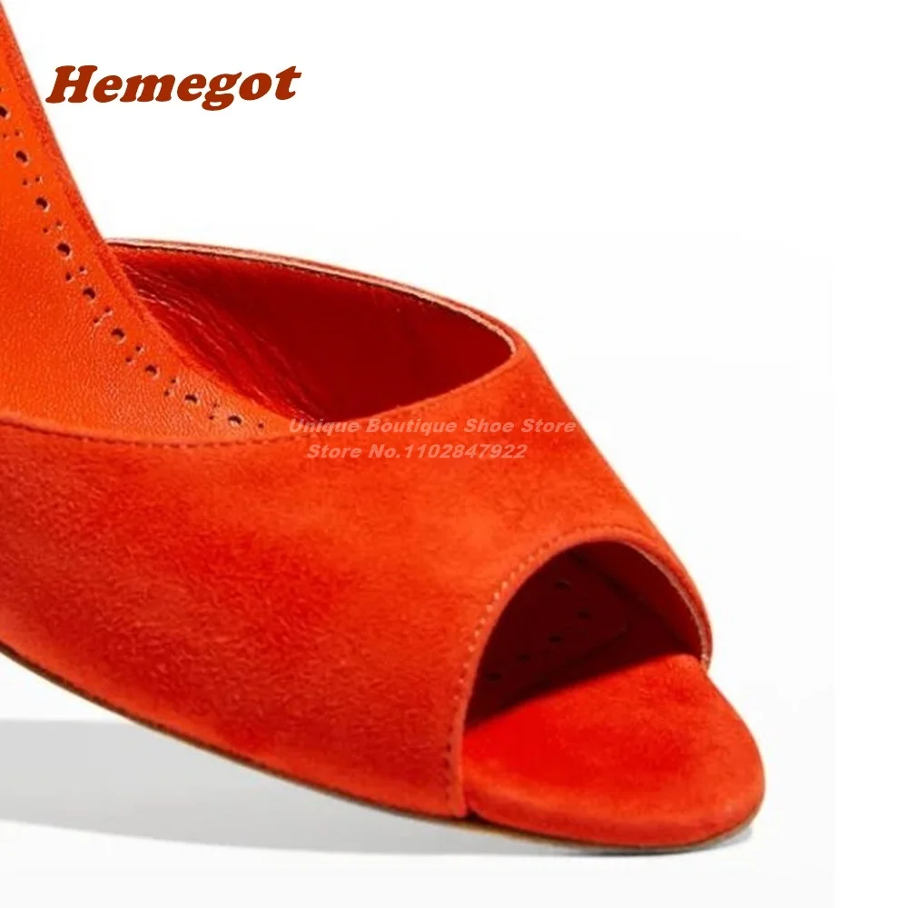 Suede Stiletto Heels Slippers Orange Peep Toe Slip On Summer Luxury Party Shoes Outside Plus Size 46 2023 New Solid Sewing Sexy