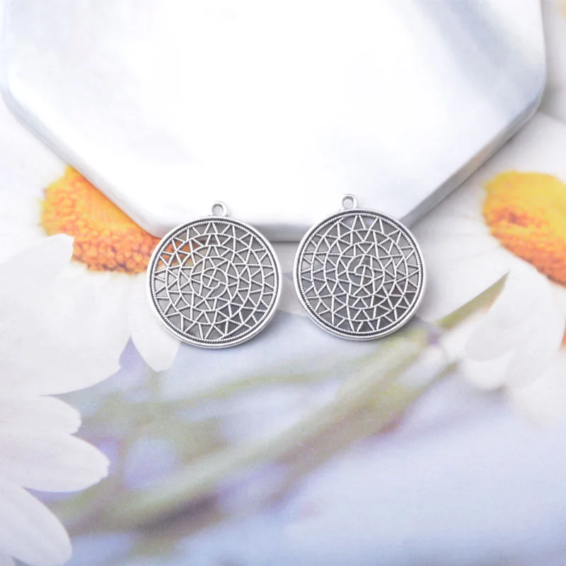 10 Stück Boho Zinklegierung Runde Ohrring-Anhänger Runder Baum Sonnenblumen-Anhänger DIY Damenohrringe – Detail 13