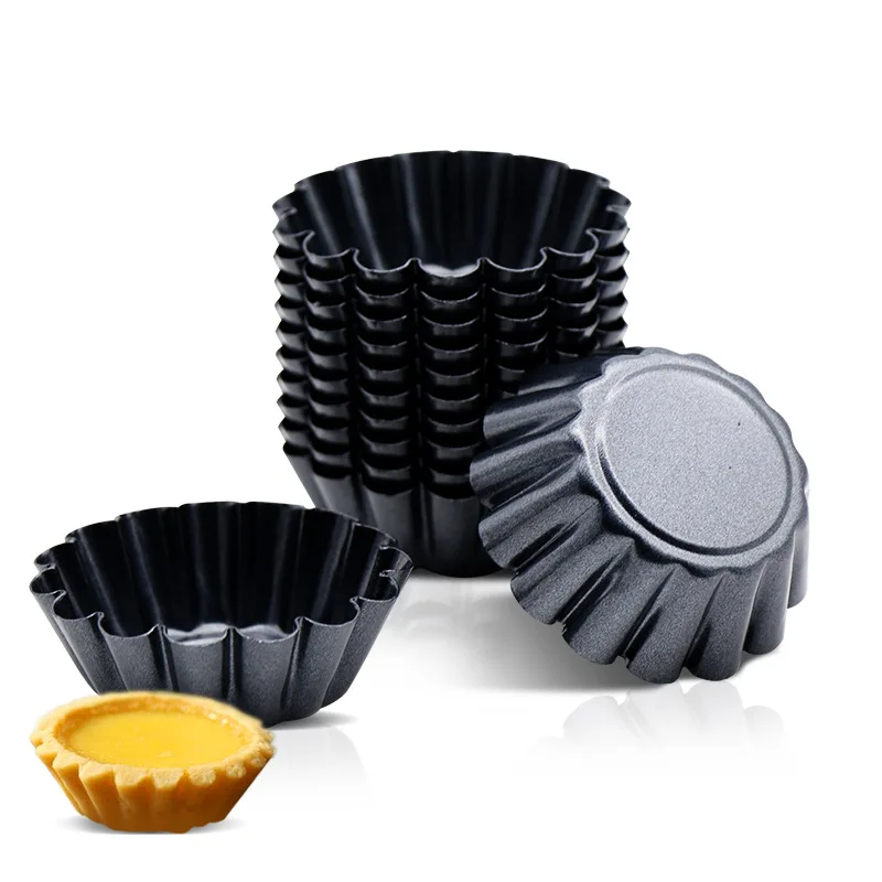 4/6/8/12pcs Non-stick Tart Mold Quiche Flan Pan Carbon Steel Tart Pans Cupcake Reusable Egg Tart Tartlet Baking Mold Muffin Cup