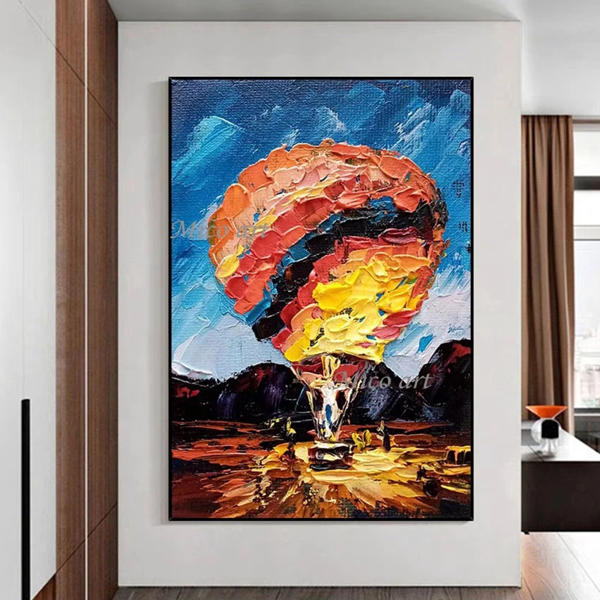 

Natural Scenery Art Painting 3d Hot Air Balloon Modern Picture Abstract Frameless Canvas Wall Decor Palette Knife Oil Painting