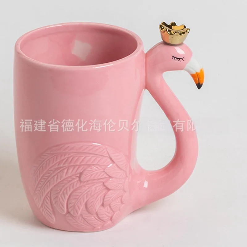 Crown Flamingo Coffee Cup Export Pink Ceramic Flamingo Mug Gift Cup Crown Ceramic Cup Weird Smoothie cup Water cup Gifts for mom