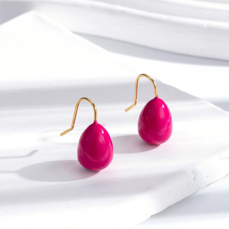New Fashion Drip Glaze Big Teardrop Stainless Steel Stud Earrings For Women Candy Color Korean Style Jewelry Earrings Pendientes