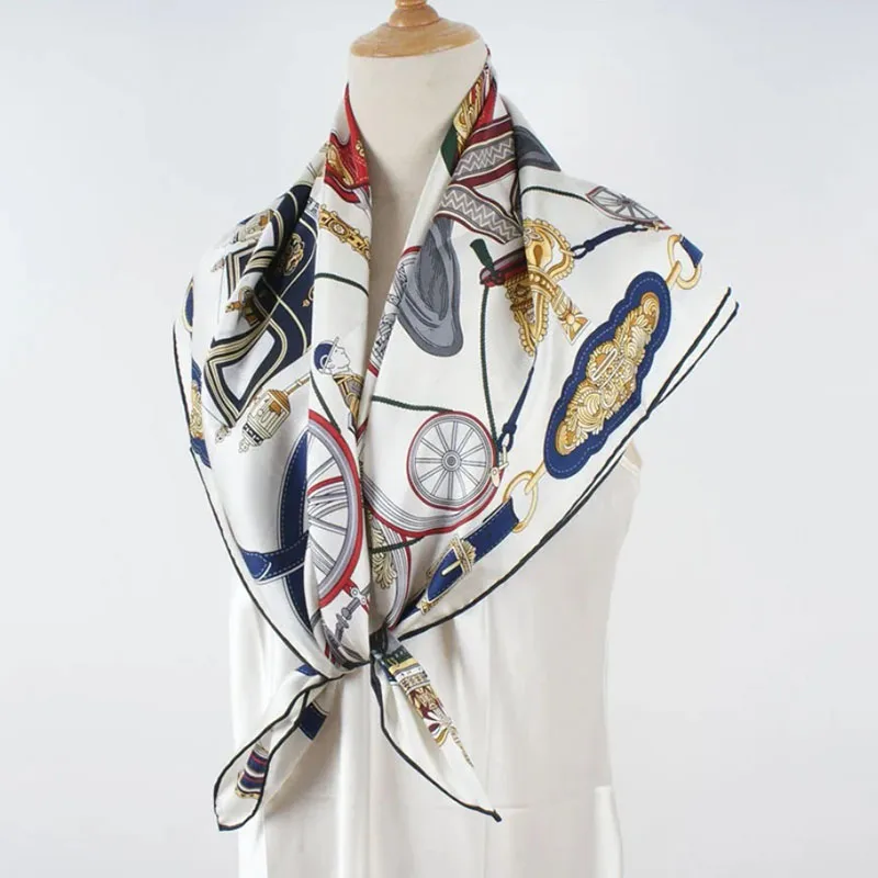 100% Real Silk Scarf Neckerchief Fashion Printed Square Silk Bandana Scarf Shawl 35