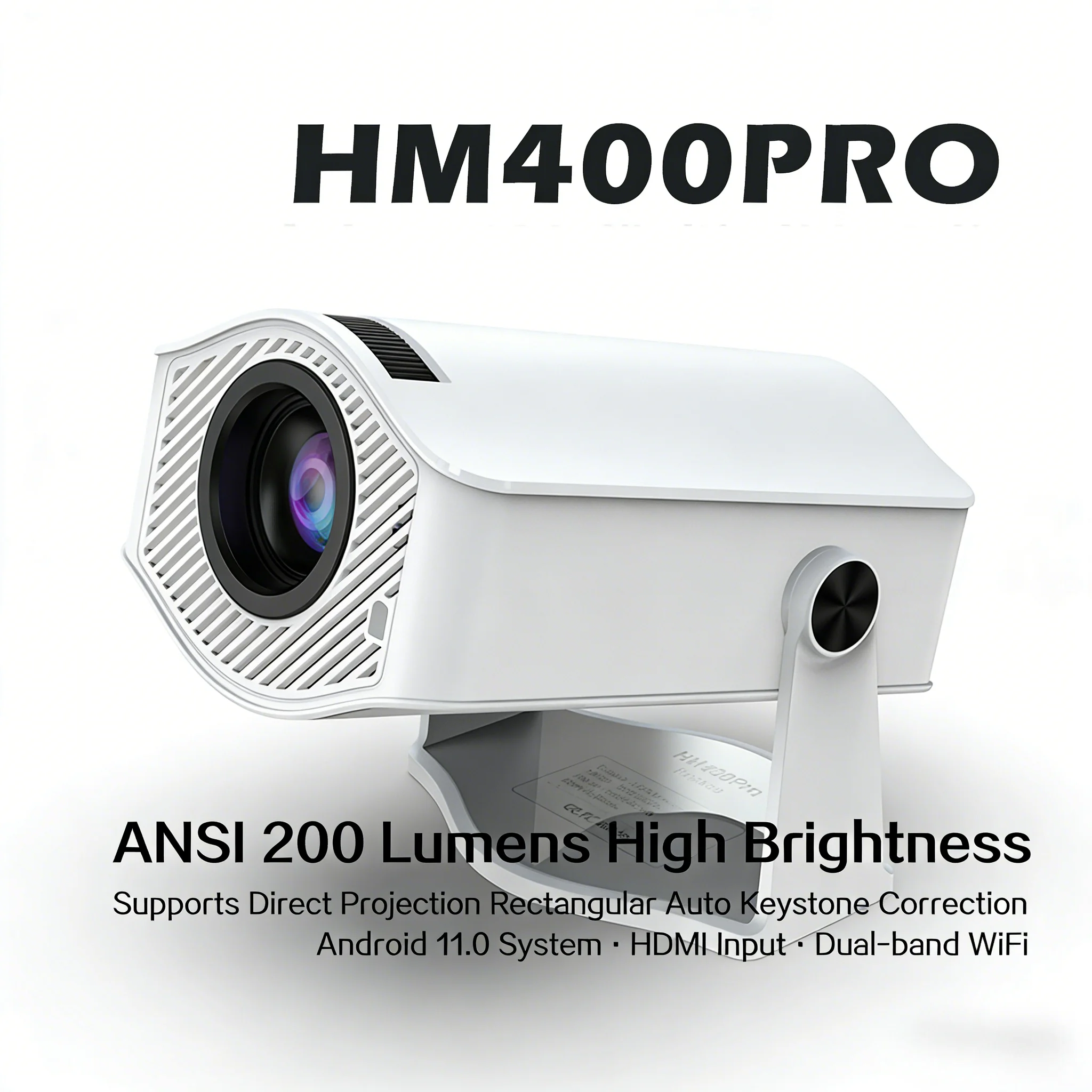 HM400PRO 4K Ultra HD Portable LCD Projector Wireless Rotating Home Theater Living Room Wall Projection Mini Projector