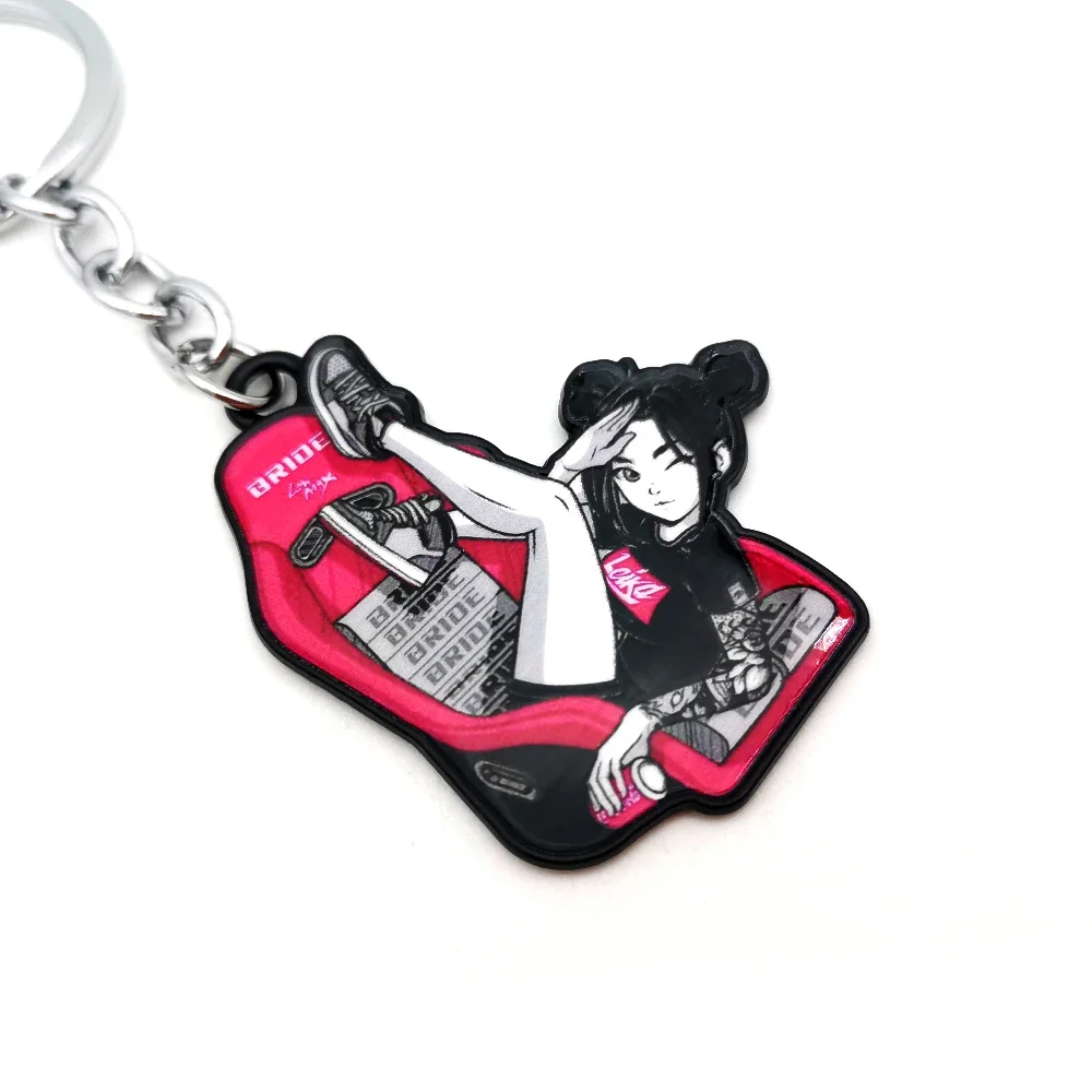 Cute Girl 3D Logo Metal Keychain JDM Culture Car Auto Parts Key Chain Bride Keychian Racing Style Accessories
