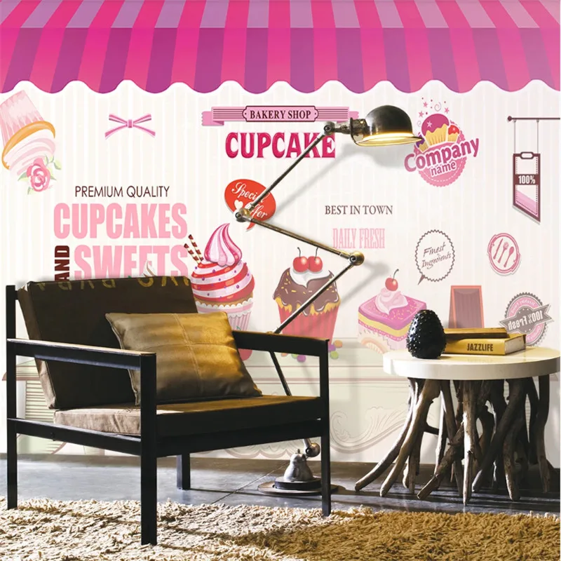 European-style Hand-painted Cute Afternoon Tea Cupcake Dessert Shop Mural Wallpaper 3D Snack Bar Wall Paper  Papel De Parede 3d