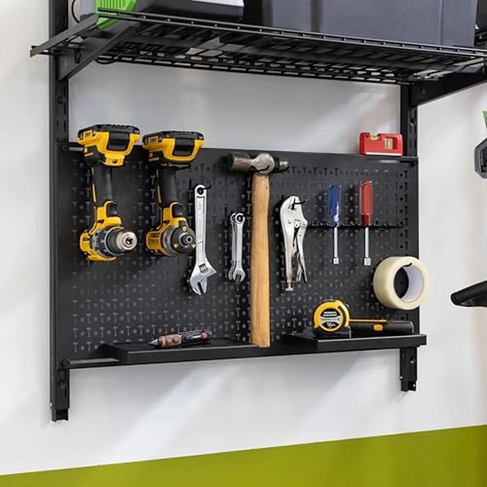 G Tool Pro Storage System Adjustable Garage Wall Mount Organizer With Pegboard & Shelf Yard Shovel Rake Holder Holds