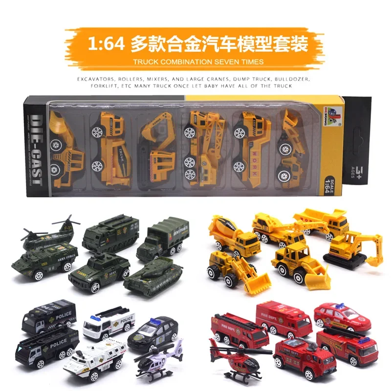 A Variety of Alloy 6-piece Suit Engineering Vehicle Military Fire Police Car Model Children\'s Educational Toy Car