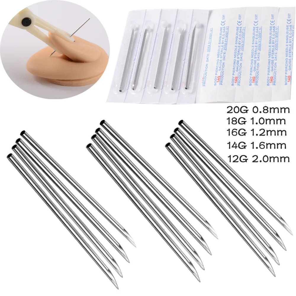 100Pcs Stainless Steel Piercing Accessories Disposable Needle Tattoo Navel Piercing Needle Piercing Nose Stud Lip Nail Tool